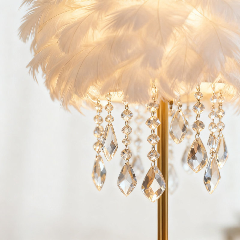 Lampe de table en cristal 9,8 pouces Feather, Blanc