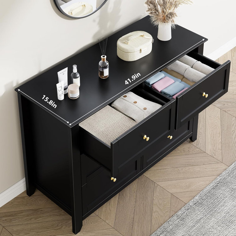 Commode 6 tiroirs, commode moderne avec tiroir profond 6 tiroirs, Noir, noir, noir, noir