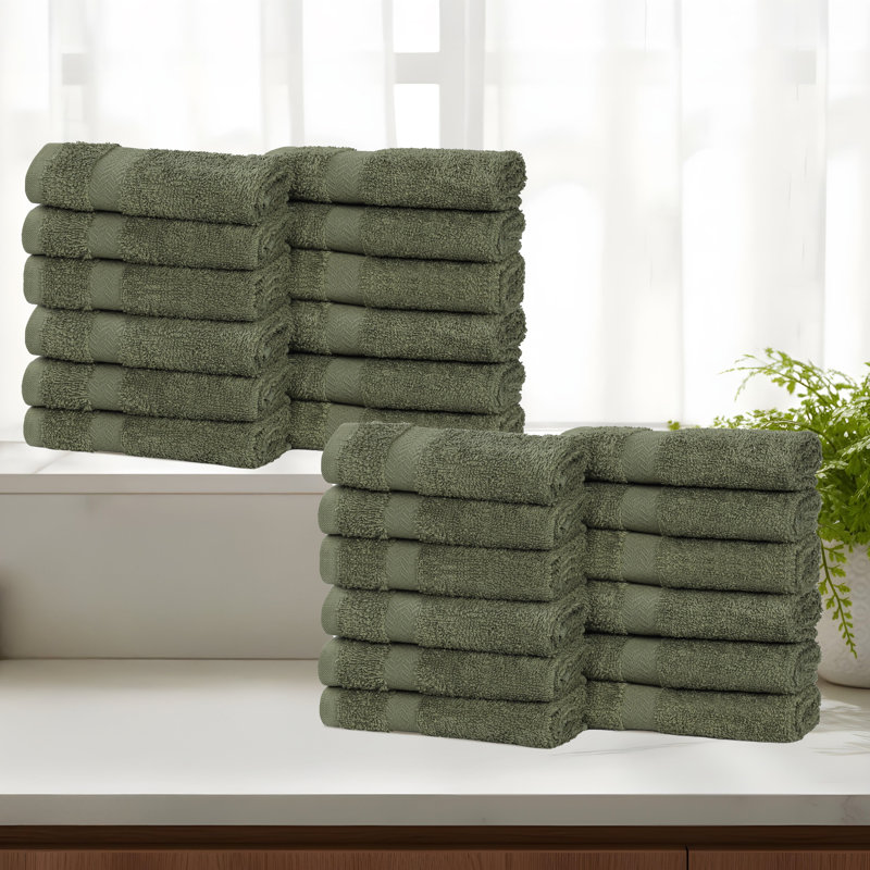 Ensemble de 24 débarbouillettes en coton léger à séchage rapide, Vert, Gant de toilette - paquet de 24
