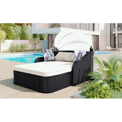 Outdoor PE Rattan Sunbed with Adjustable Canopy