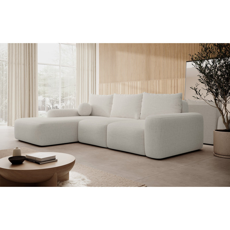 Carnos L-shaped Sofa Bed with Ball Cushion, Left Hand Facing, Cream
