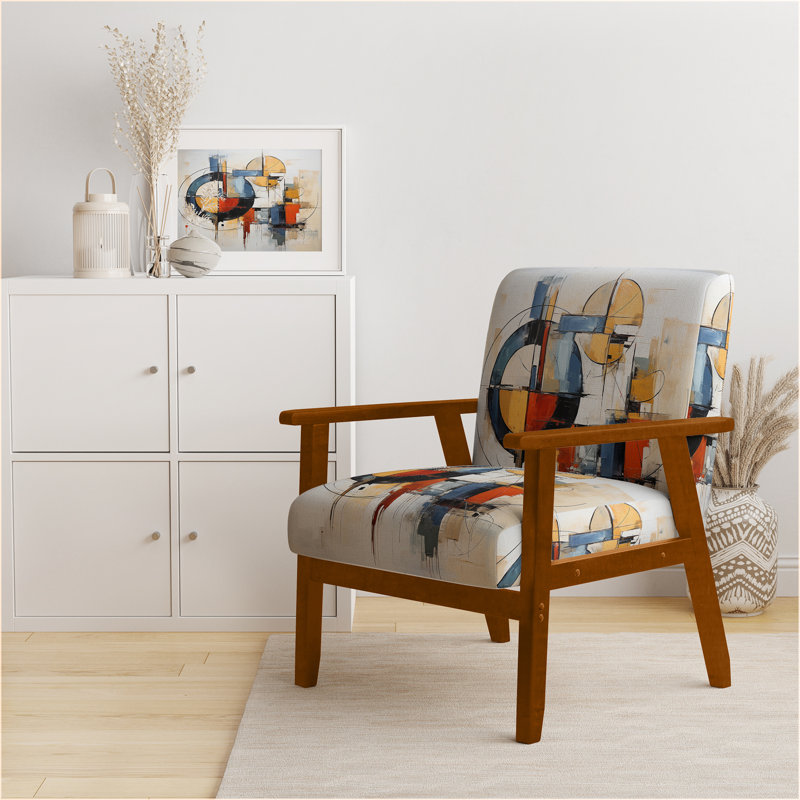 Chaise d'appoint Mid-Century, fauteuil rembourré coloré abstrait - Fusion Mid-Century abstrait coloré I, Blue/Brown Velvet