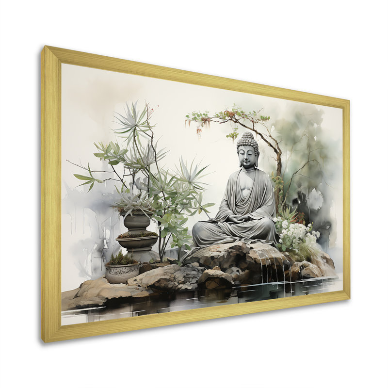 Zen Garden I - Buddhism, reproduction d'art sur toile encadrée, H 24 po x l 32 po x P 1 po, Cadre doré