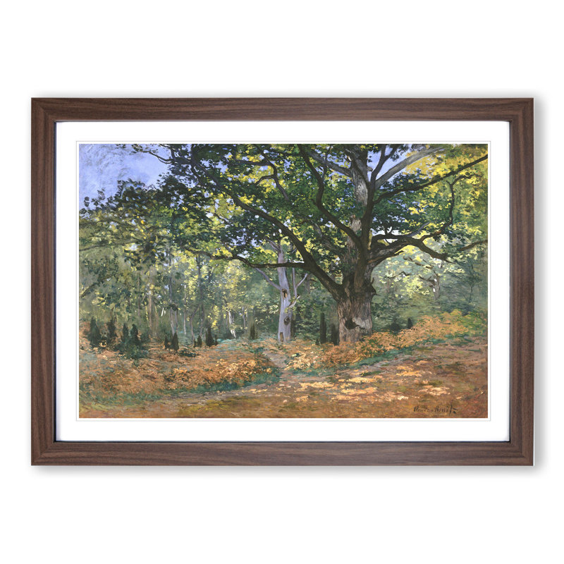 The Bodmer Oak Tree by Claude Monet - Picture Frame Painting on MDF, 27cm H x 36cm W x 2cm D, Walnut Framed