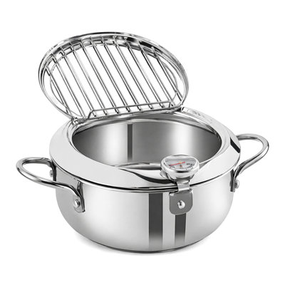 Stainless Steel Deep Fryer Pot with Oil Draining Rack and Thermometer