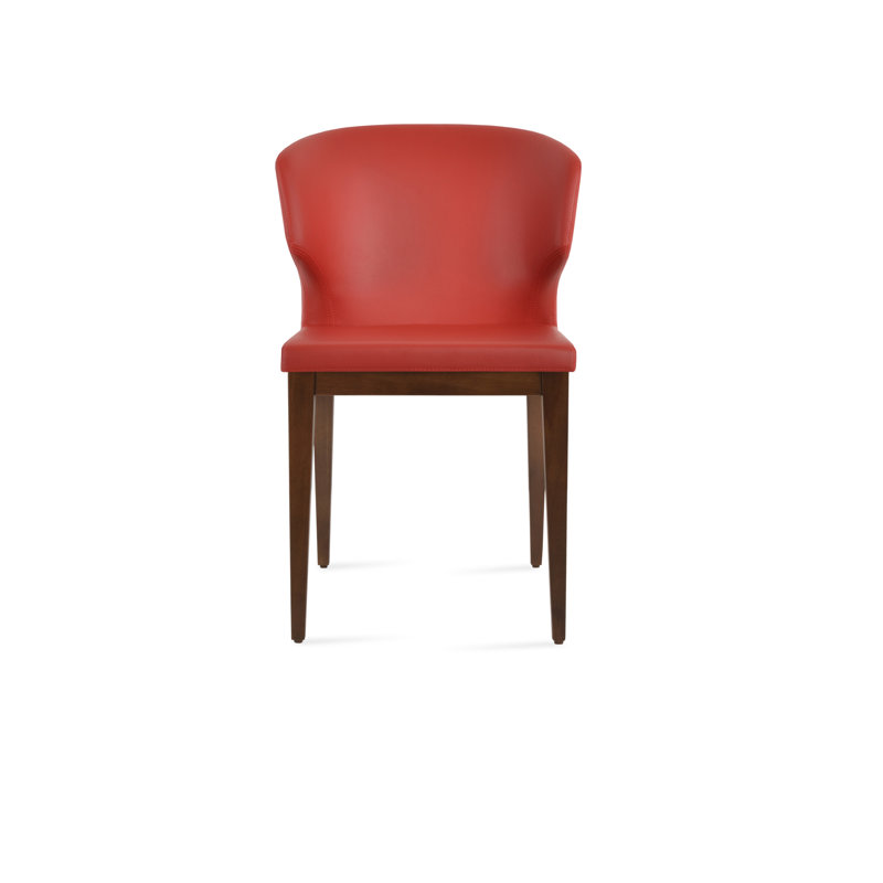 Amed Wood Side Chair, Faux Leather Light Gray, Beech Walnut