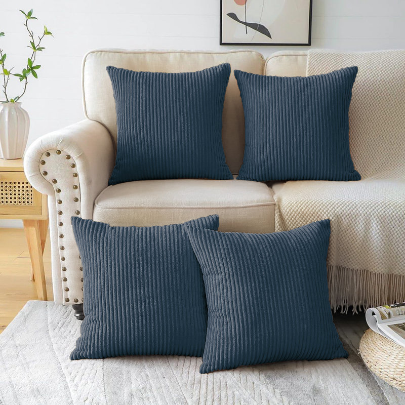 Decorative Compression Navy Corduroy Square Throw Pillow Covers With Inserts, Navy