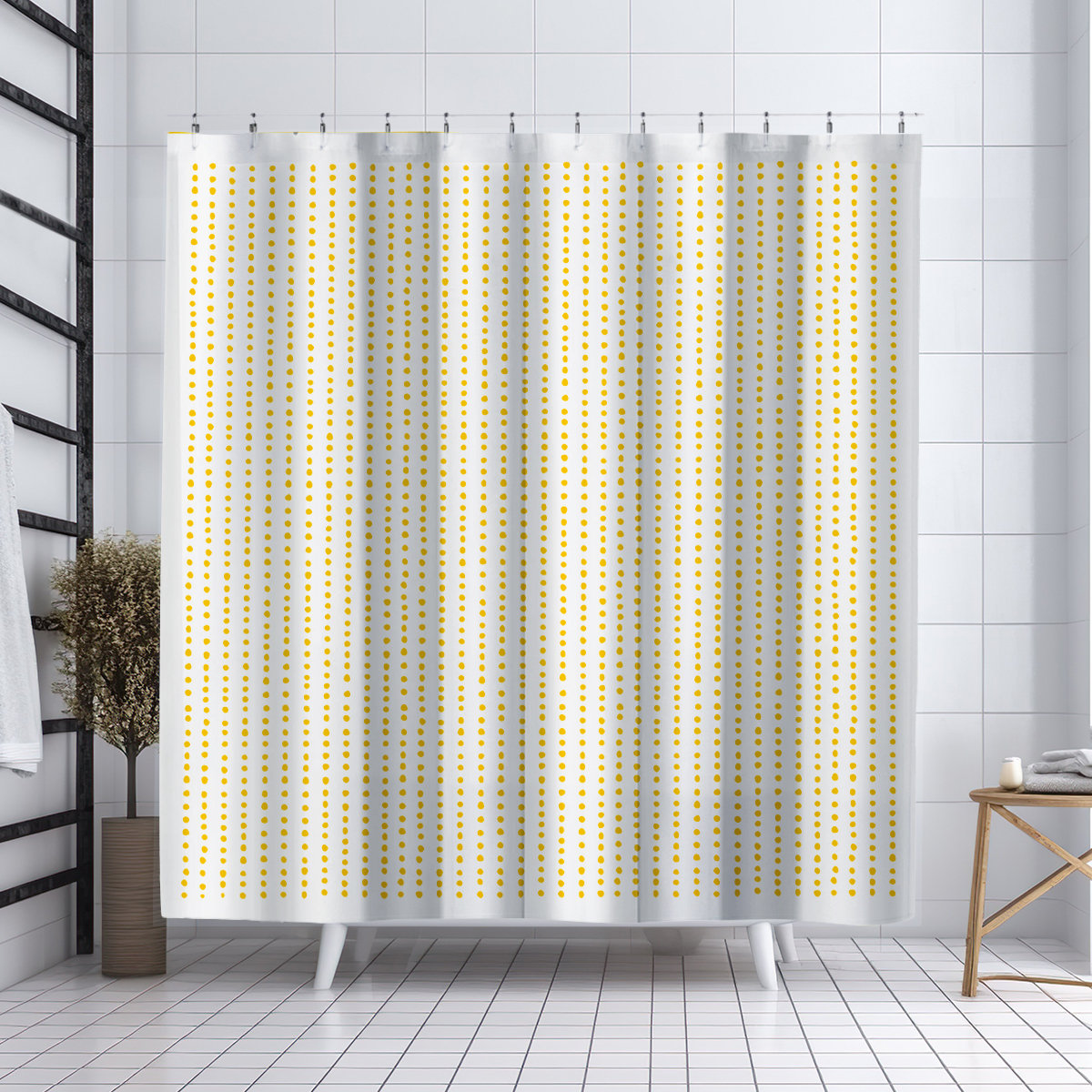 Thora Dots Mid-Century Shower Curtain, Yellow