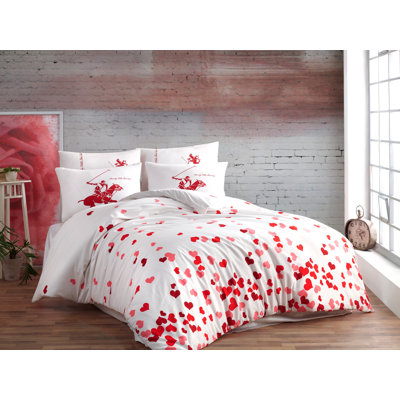 Ensemble de housse de couette 100% coton rose / blanc / rouge Claret