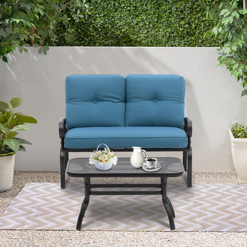 Craigmore 2 - Person Patio Conversation Set with Cushions, Blue