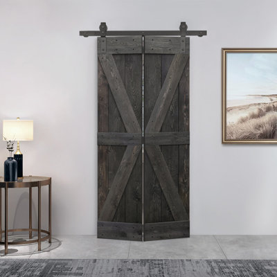 Porte de grange pliante en bois de pin avec quincaillerie coulissante