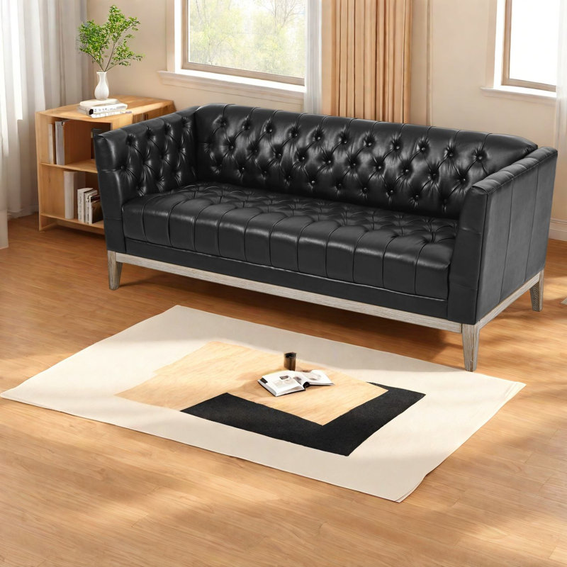 Canapé spacieux 3 places de 201 cm (79,1 pouces), style Chesterfield en cuir PU noir, design moderne pour la maison, Black