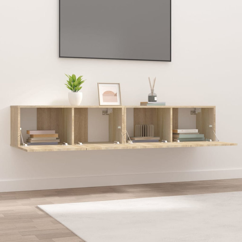 Iven Unfinished TV Stand for TVs up to 70", 30cm H x 80cm W x 30cm D, Sonoma Oak
