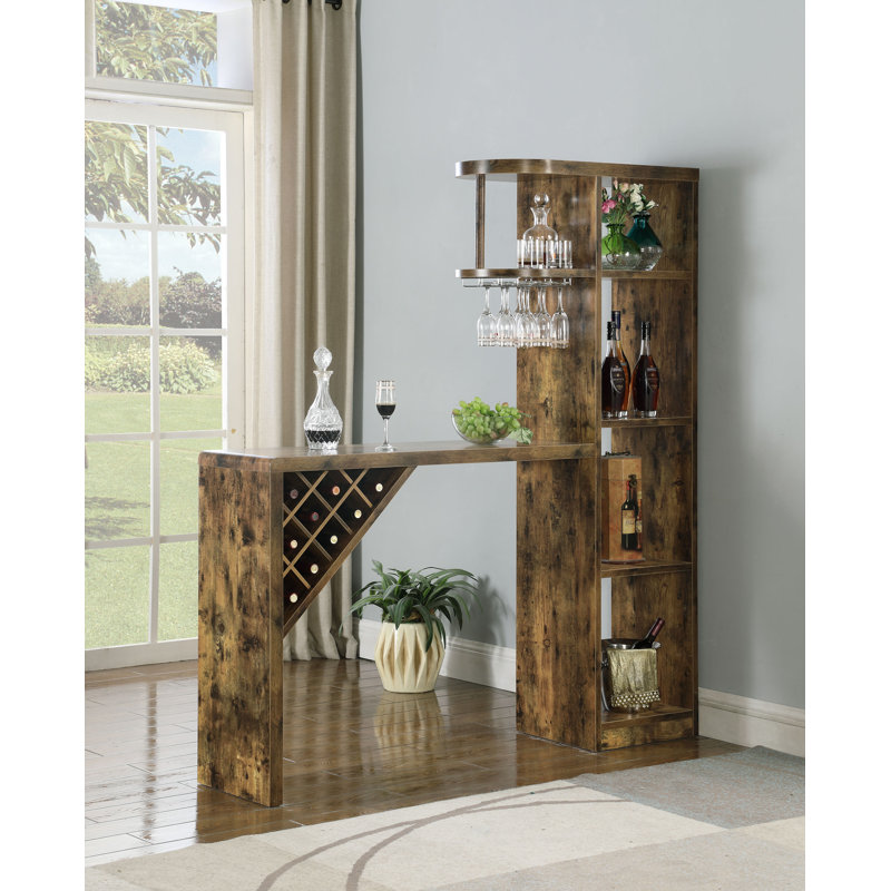 Belvedere 5-Shelf Home Bar Table Wine Storage Rustic Nutmeg