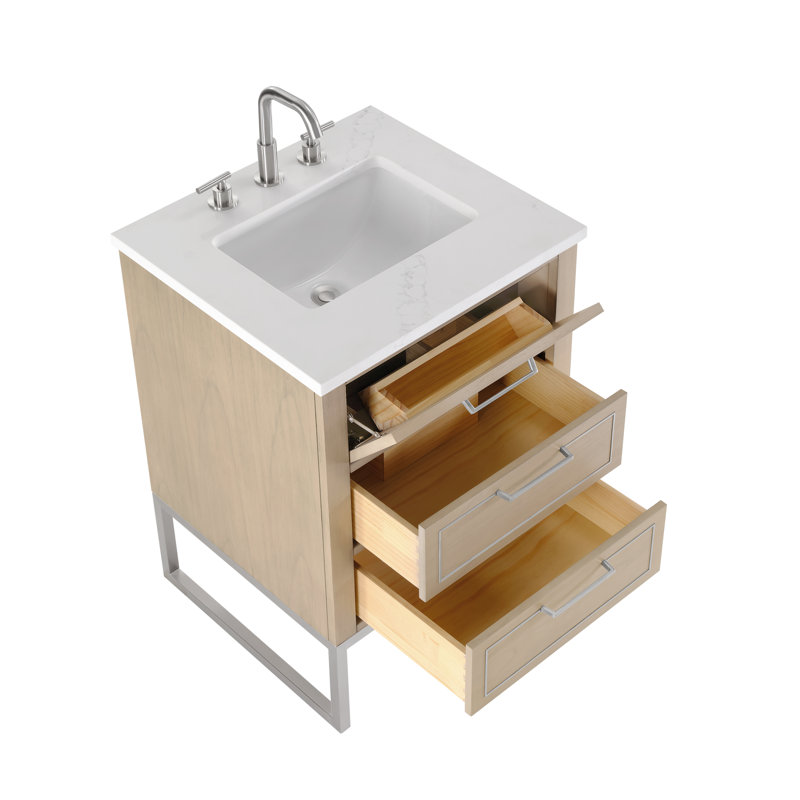 Markham 24'' Single Bathroom Vanity with Top, Cashmere Gray, Brushed Nickel, Universal Calacatta Quartz