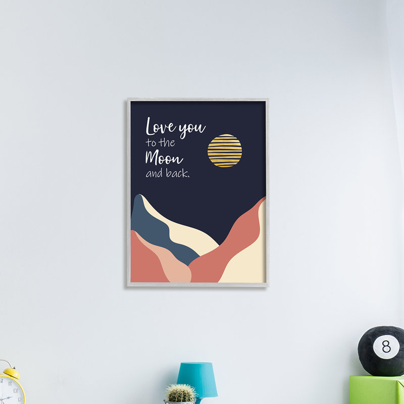 «Love You To Moon» par Night Sky Mountains - art textuel, Estampe numérique Farmhouse, H 20 po x l 16 po x P 2 po