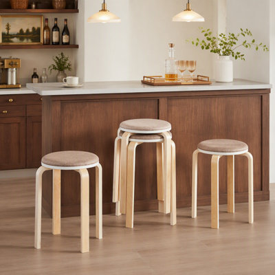 Set of 4 Stackable Stools, Round Backless Chairs for Dining Room, Kitchen, Classroom