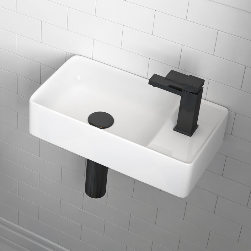 Turner 18" x 10'' White Ceramic Rectangular Wall Mount/Vessel Sink, Small Bathroom Sink 