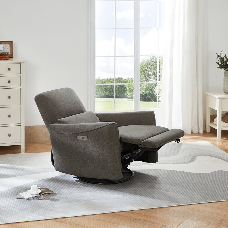 Upholstered swivel Power Recliner, Metal Gray