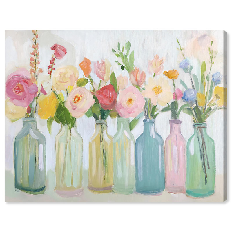 Art floral sur toile en bouteille, H 16 po x l 20 po, Toile tendue