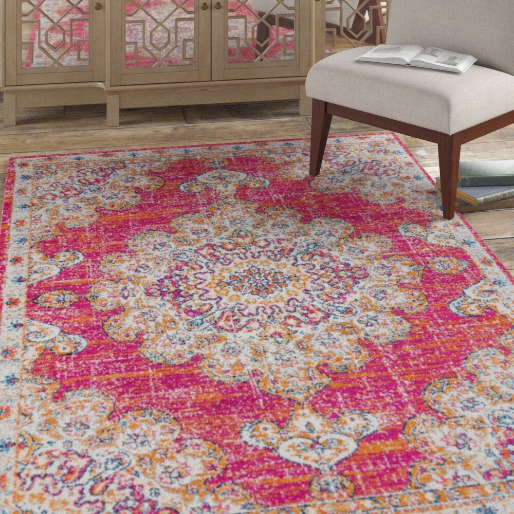 Lofland Oriental Distressed Medallion Pink Area Rug