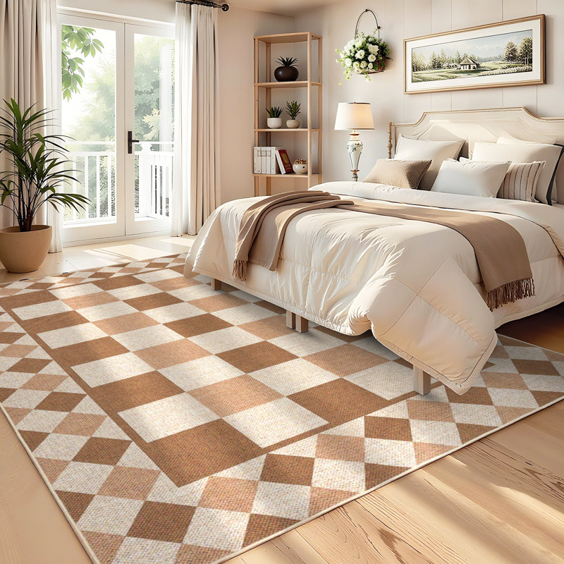 Washable Jute Area Rug 8x10 – Modern Checkered, Non-Slip, Low Pile, No-outbuilding, Geometric Indoor Outdoor Carpet for Living Room, Bedroom, Patio – Farmhouse Accent