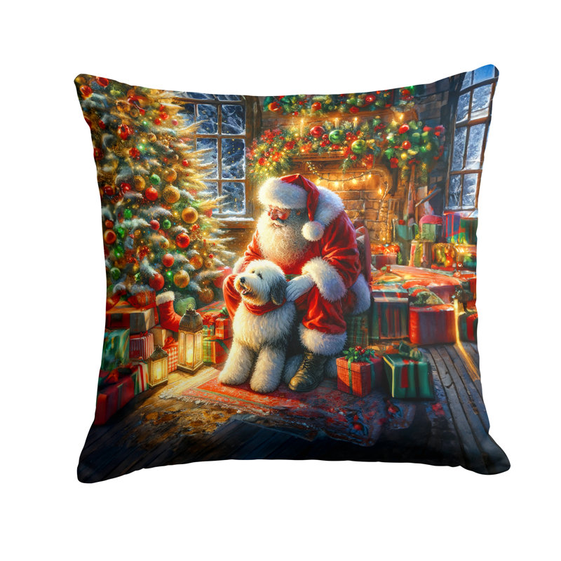 Coussin Old English Sheepdog and Santa Claus, H 18 po x l 18 po
