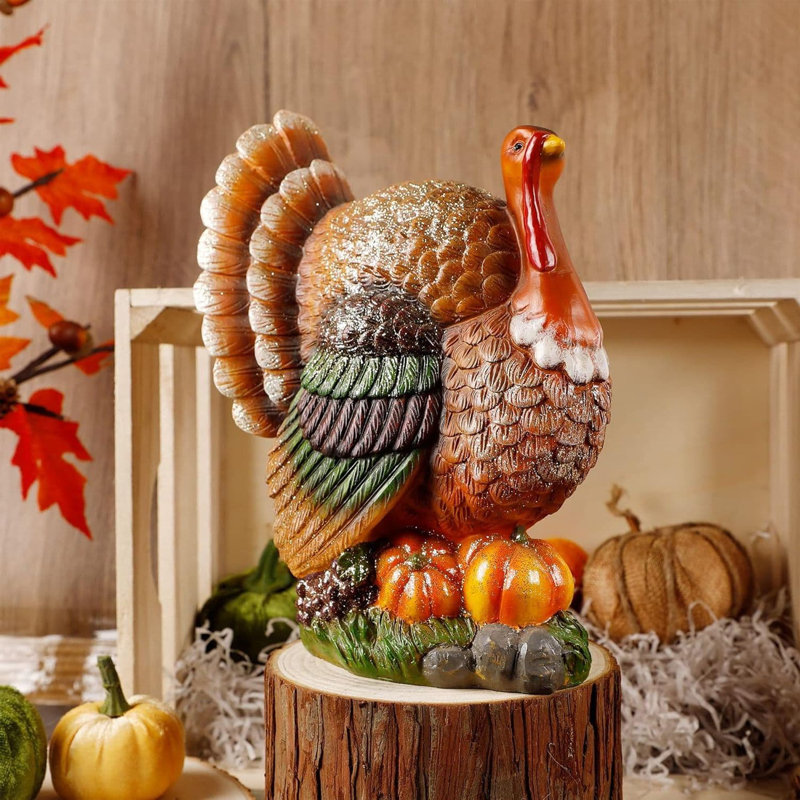 Autumn Resin Turkey Figurine with Pumpkins and Grapes