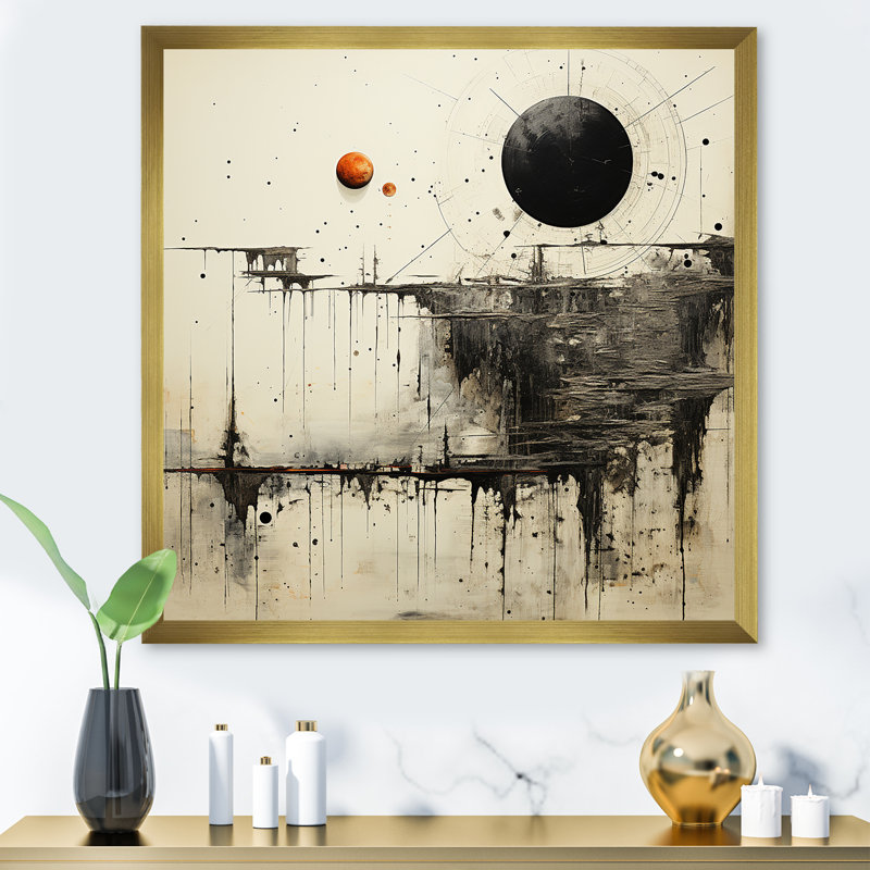 «Gray and Black Fantasy Horizon», reproduction d'art sur toile abstraite, Cadre flottant noir, H 36 po x l 36 po x P 1,5 po