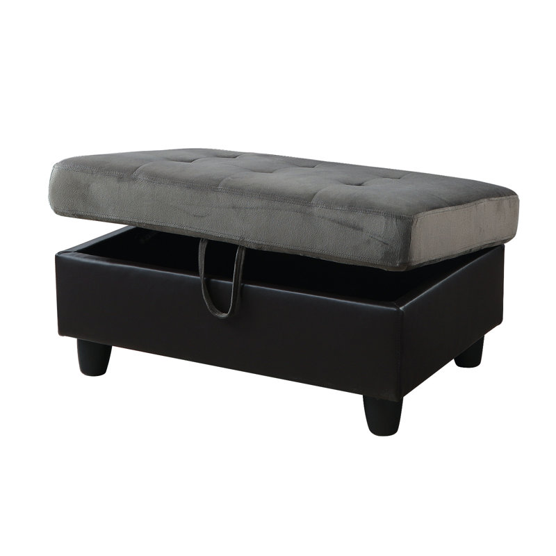 Repose-pieds de rangement en flanelle et en PVC de 35 pouces, Velours gris / similicuir, Gris