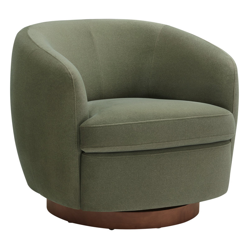 Fauteuil demi-tonneau pivotant rembourré Marcy, Velours performance vert forêt Vesper / brun