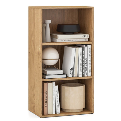 Bibliothèque à 3 niveaux avec tablettes réglables pour bureau personnel, naturel