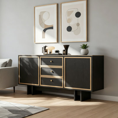 Simple sintered stone solid wood sideboard
