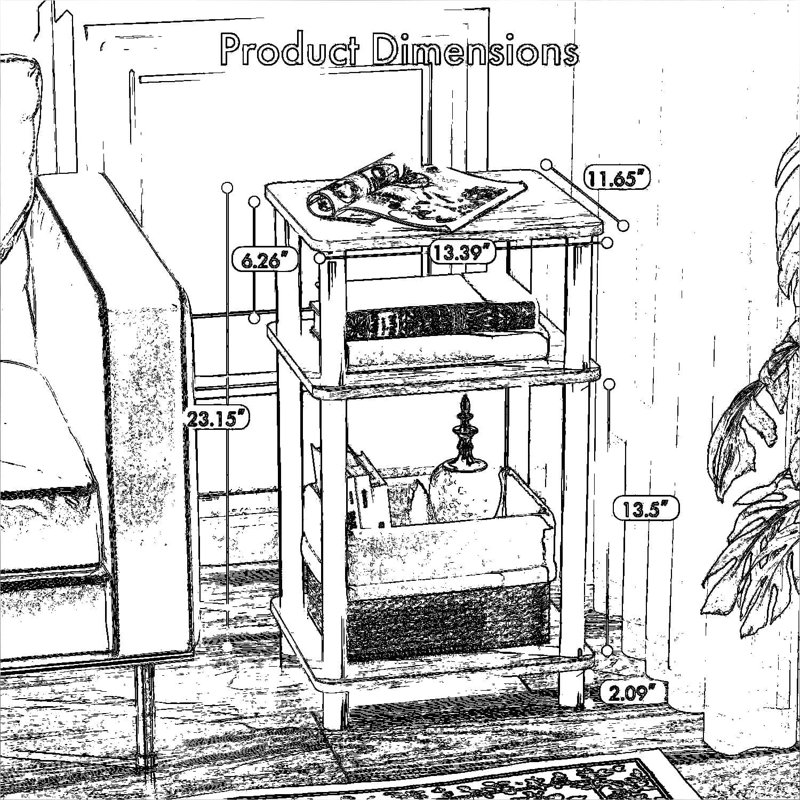 Table d'appoint à tablette ouverte à 3 niveaux avec rangement, assemblage sans outil en 1 minute, table de bout rustique brune et noire pour le salon, la chambre à coucher ou les petits espaces