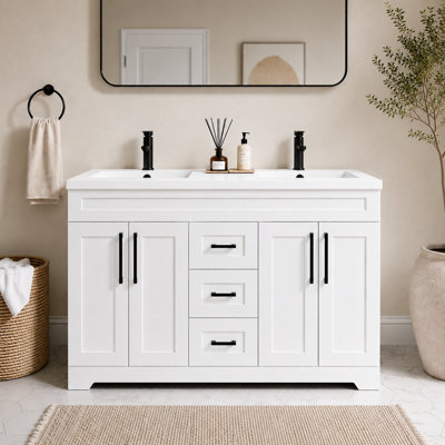 Meuble-lavabo double sur pied de 60 pouces avec lavabo