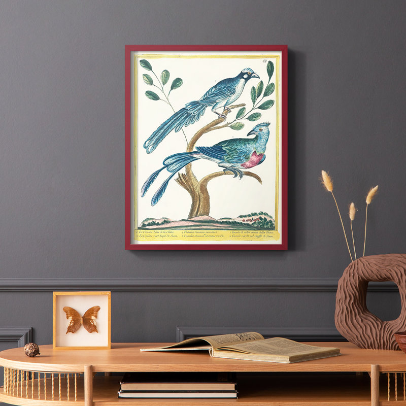 «Pastel Birds VI», reproduction encadrée - bois massif, Rouge, H 10 po x l 8 po