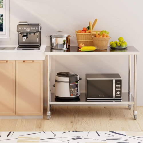 Table de préparation NSF en acier inoxydable avec tablette réglable et roulettes, table de travail commerciale pour la cuisine de restaurant