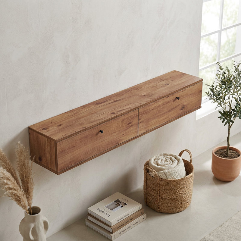 Meuble télé suspendu scandinave moderne avec deux tiroirs (63,0 po L x 9,8 po P x 9,8 po H), 9.8" H x 63" W x 9.8" D