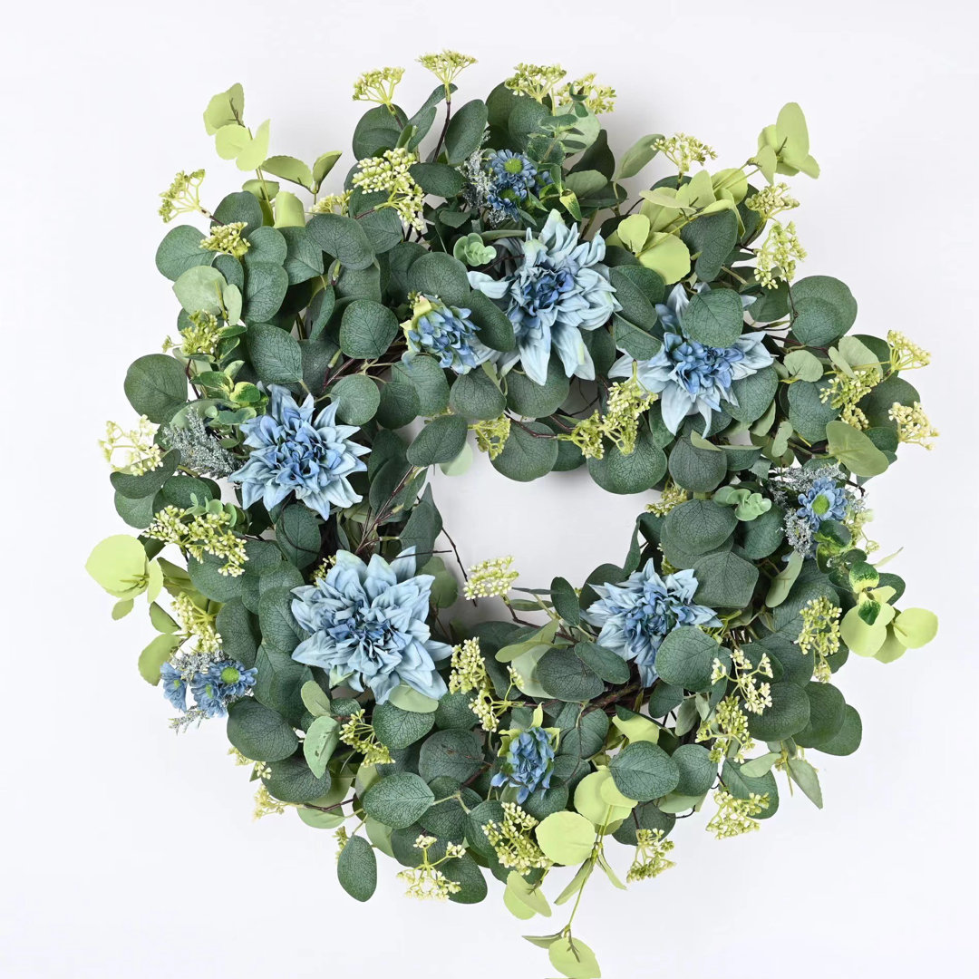 26'' Handcrafted Faux Floral Everyday Eucalyptus berry Front Door Dahlia Wreath Primrue Wreath