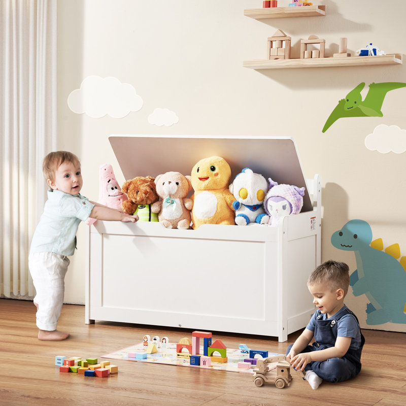 Kids Toy Storage Bench Wooden Toy Box Chest 32.68 x 17.91 x 24.02", White
