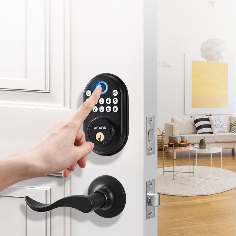 Serrure de porte à empreinte digitale avec poignées horizontales, code empreinte digitale/clavier/clé, mot de passe à usage unique et anti-espionnage, mode de déverrouillage permanent, alliage d'aluminium, pêne dormant électronique à clavier pour portes d'entrée