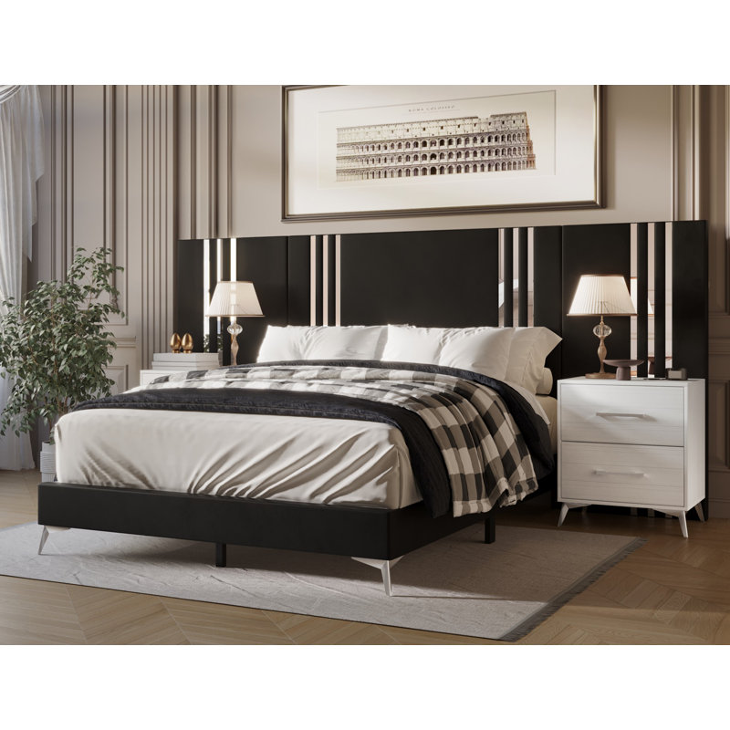 Blus Upholstered Bed, Black, Queen