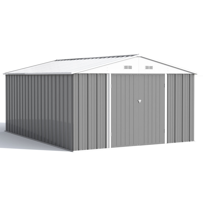 10 Ft. W X 14 Ft. D Metal Storage Shed, Gray, Gray/White