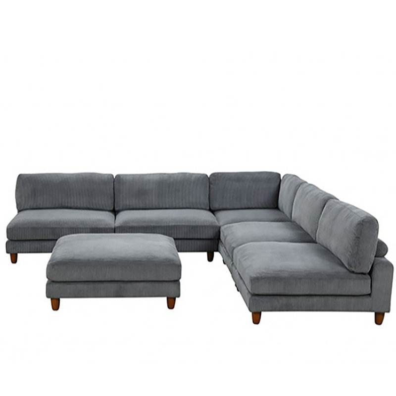 Canapé modulaire 6 places Connors, Velours côtelé gris / velours