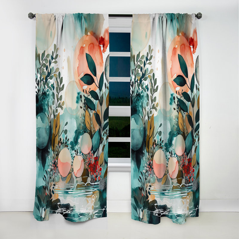 Rideaux occultant vert et orange Reflections Of A Free Mind II - Boho Feather, L 52 po x L 108 po