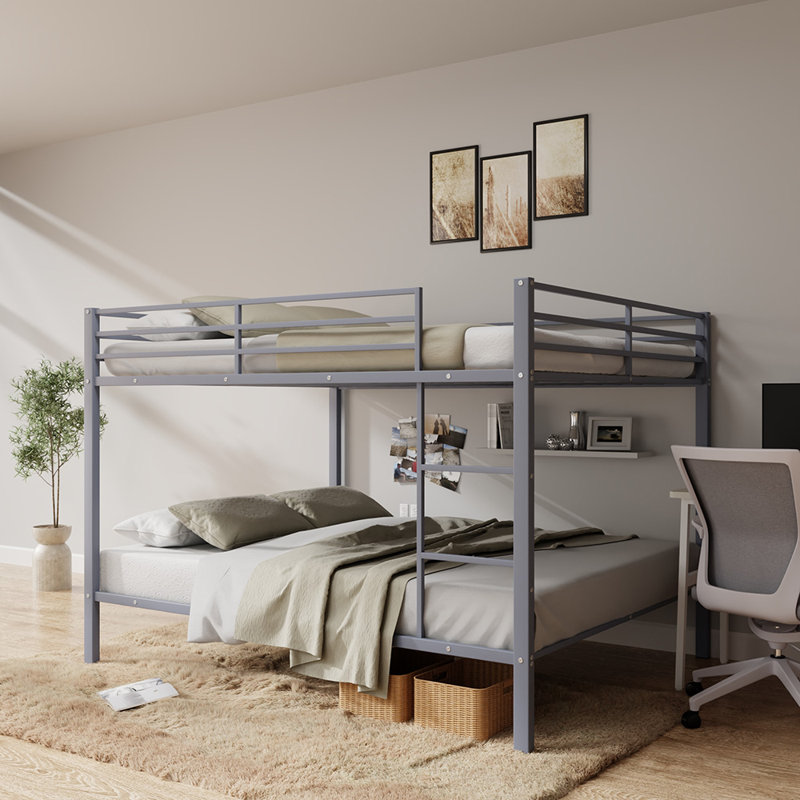 Lit mezzanine en métal, Gris, Lit superposé double sur double