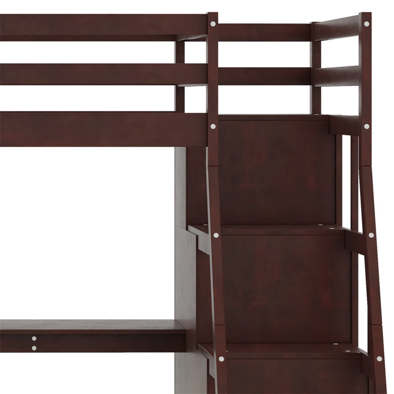 Illya Kids Twin Loft Bed with Drawers, Brown