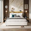 EU Double/King Ottoman Bed With Bookcase Headboard, Storage Frame With LED Lights & Wireless Charging, White & Oak Effect-1006769088