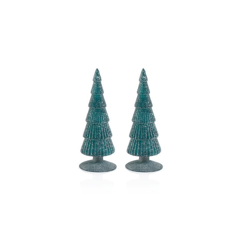 Amaryllis Glass Tree on Glitter Base, 9.5" H x 3.5" W x 3.5" D, Blue/Silver