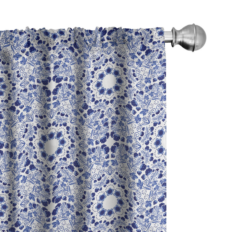 Blue Oriental Boho Polyester Room-Darkening Curtain Panels, 28" x 63"
